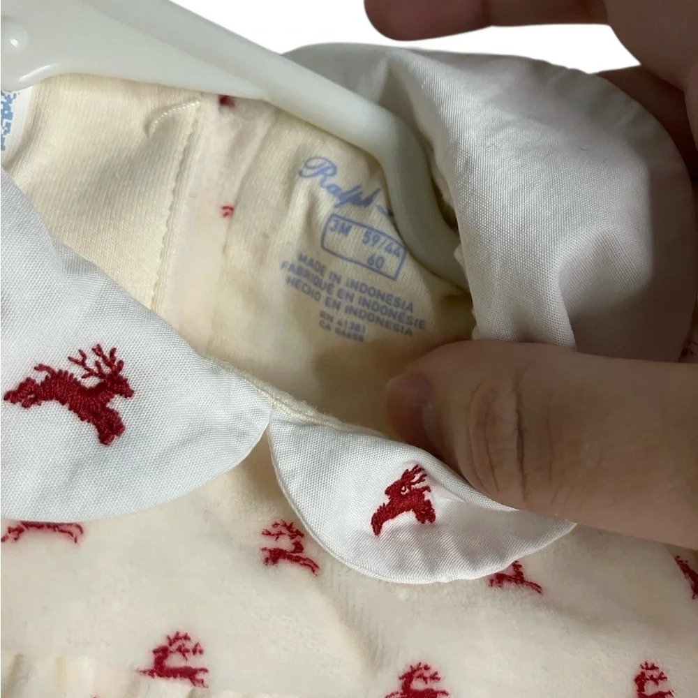 Ralph Lauren Baby Girl Velour Christmas Dress 3MO Reindeer Holiday Cream Red